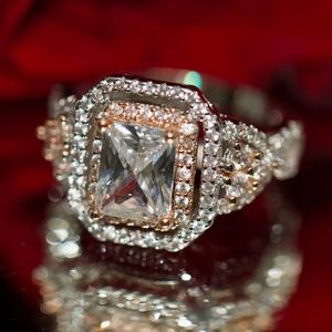 925S 18k Gold Dipped Two Tone Halo Engagement Ring